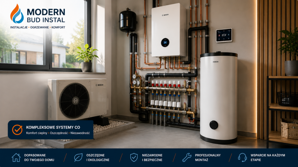nowoczesny system grzewczy z pompą ciepła dla domu jednorodzinnego