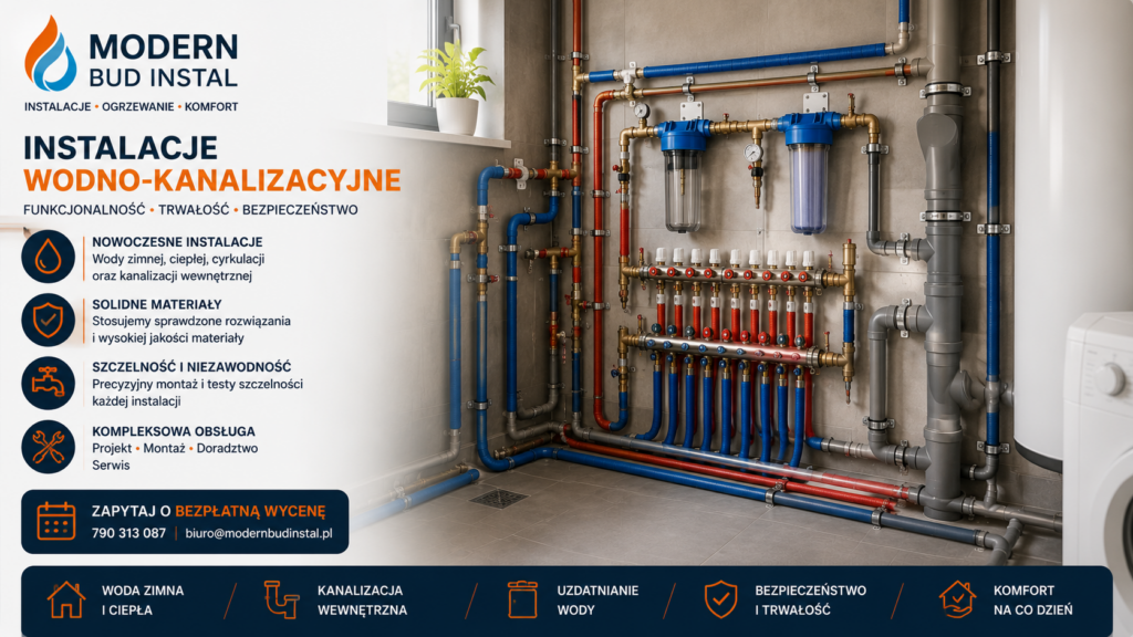 Nowoczesna instalacja wodno-kanalizacyjna wykonana z rur PP i PEX w domu jednorodzinnym – Modern Bud Instal