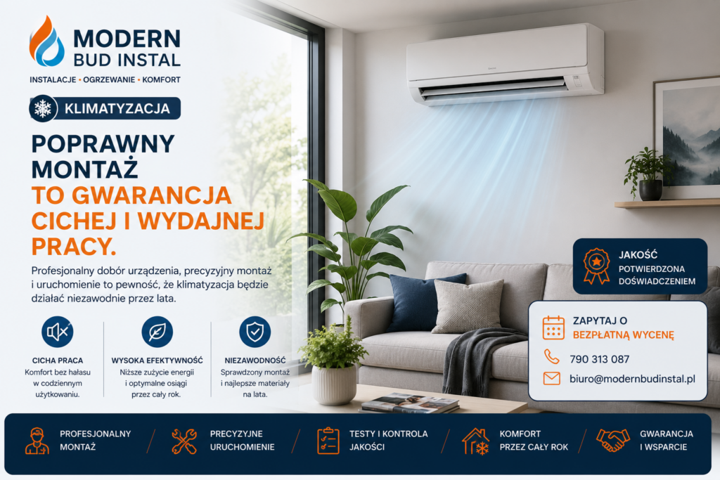 Profesjonalny montaż klimatyzacji ściennej w domu jednorodzinnym zapewniający cichą, wydajną i energooszczędną pracę urządzenia